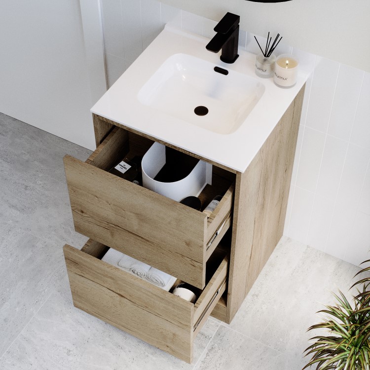 500mm Oak Freestanding Vanity Unit with Basin – Palma