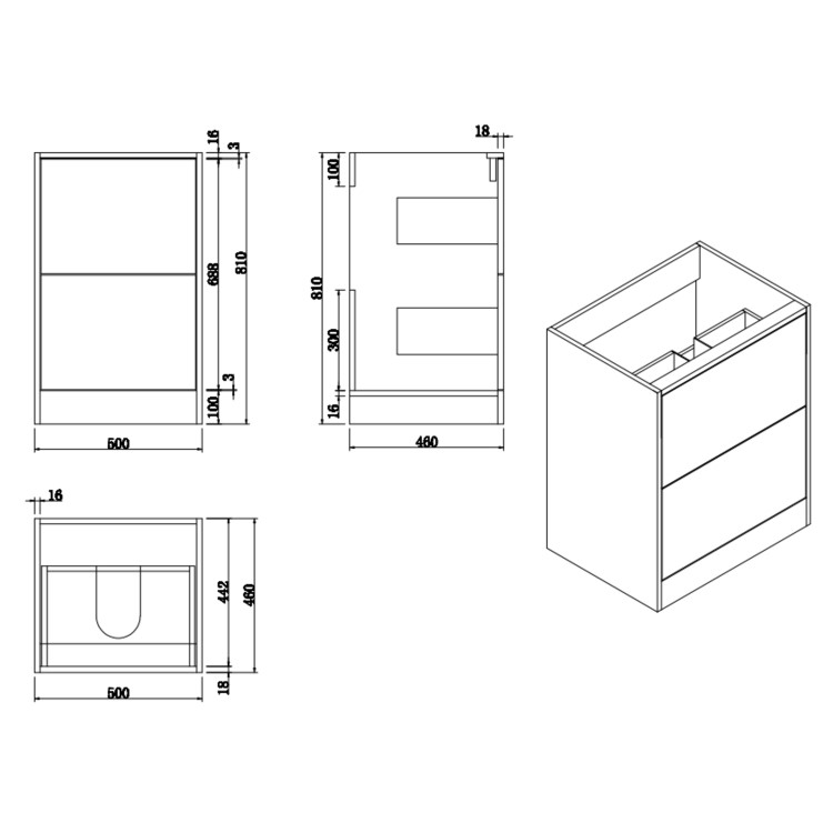 500mm Wood Effect Freestanding Countertop Vanity Unit - Palma