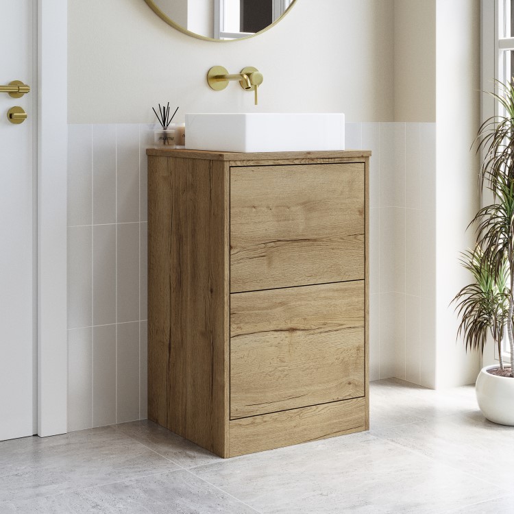 500mm Wood Effect Freestanding Countertop Vanity Unit with Square Basin - Palma