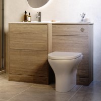 1000mm Oak Wood Effect Toilet and Sink Unit with Round Toilet and Chrome Push Button - Palma