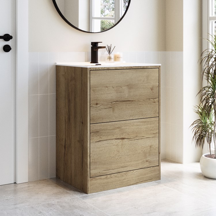 600mm Wood Effect Freestanding Vanity Unit with Basin – Palma