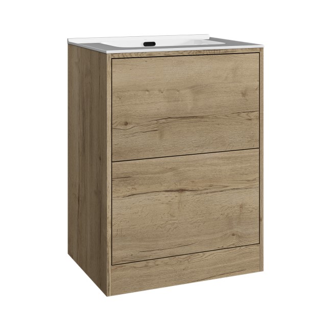 Grade A1 - 600mm Wood Effect Freestanding Vanity Unit with Basin – Palma