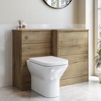 1100mm Oak Toilet and Sink Unit Right Hand with Square Toilet and Chrome Fittings - Palma