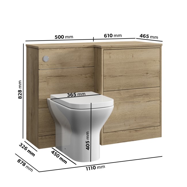 1100mm Wood Effect Toilet and Sink Unit Right Hand with Square Toilet and Chrome Fittings - Palma