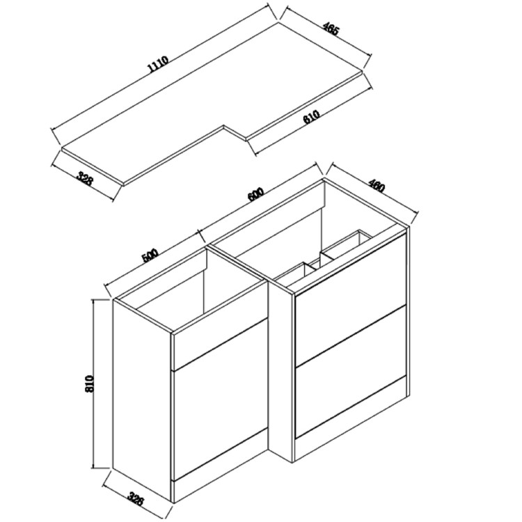 1100mm Wood Effect Toilet and Sink Unit Right Hand with Square Toilet and Chrome Fittings - Palma