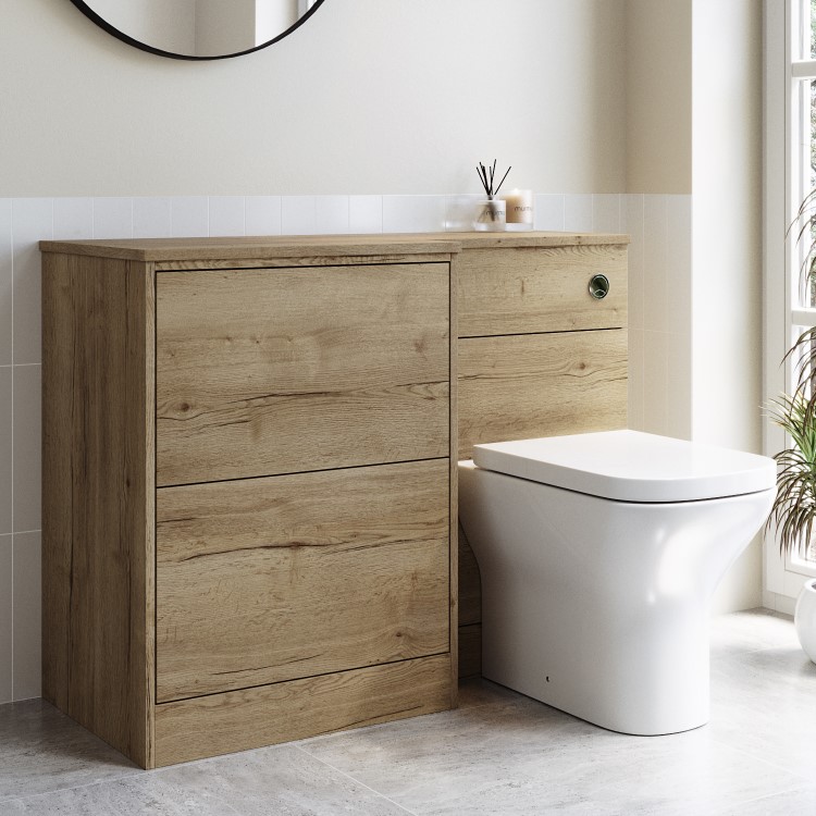 1100mm Wood Effect Toilet and Sink Unit Left Hand with Square Toilet and Chrome Fittings - Palma