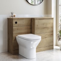 1100mm Wood Effect Right Hand Toilet and Sink Unit with Square Toilet and Matt Black Push Button - Palma