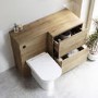 1100mm Wood Effect Right Hand Toilet and Sink Unit with Square Toilet and Matt Black Push Button - Palma