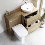 1100mm Wood Effect Right Hand Toilet and Sink Unit with Triangular Basin and Chrome Push Button - Palma