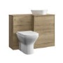 1100mm Wood Effect Right Hand Toilet and Sink Unit with Triangular Basin and Brushed Brass Push Button - Palma