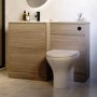 1100mm Oak Wood Effect Toilet and Sink Unit with Round Toilet and Matt Black Push Button - Palma