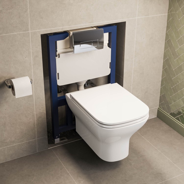 Palma Wall Hung Toilet 820mm Pneumatic Frame & Cistern & Chrome Flush Plate