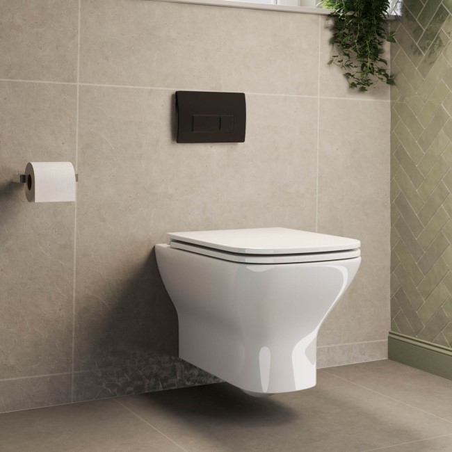 Palma Wall Hung Toilet 820mm Pneumatic Frame & Cistern & Matte Black Flush Plate