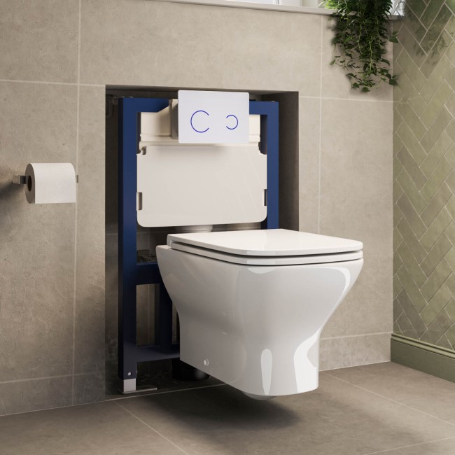 Palma Wall Hung Toilet 820mm Pneumatic Frame & Cistern & White Glass Flush Plate