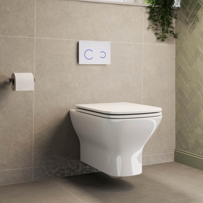 Palma Wall Hung Toilet 820mm Pneumatic Frame & Cistern & White Glass Flush Plate