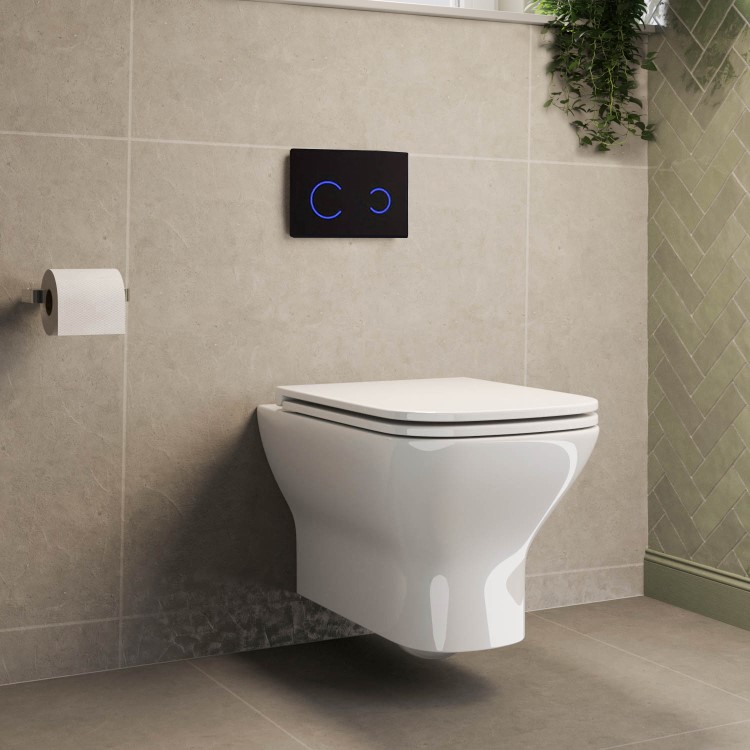 Palma Wall Hung Toilet 820mm Pneumatic Frame & Cistern & Black Glass Flush Plate