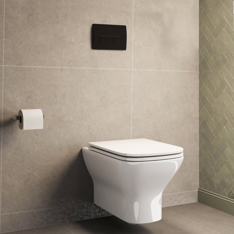 Palma Wall Hung Toilet 1160mm Pneumatic Frame & Cistern & Matte Black Flush Plate