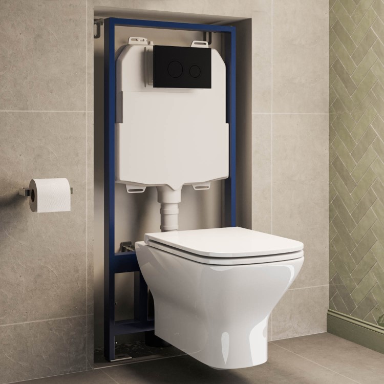 Palma Wall Hung Toilet 1160mm Mechanical WC Frame & Cistern & Black Mechanical Flush Plate