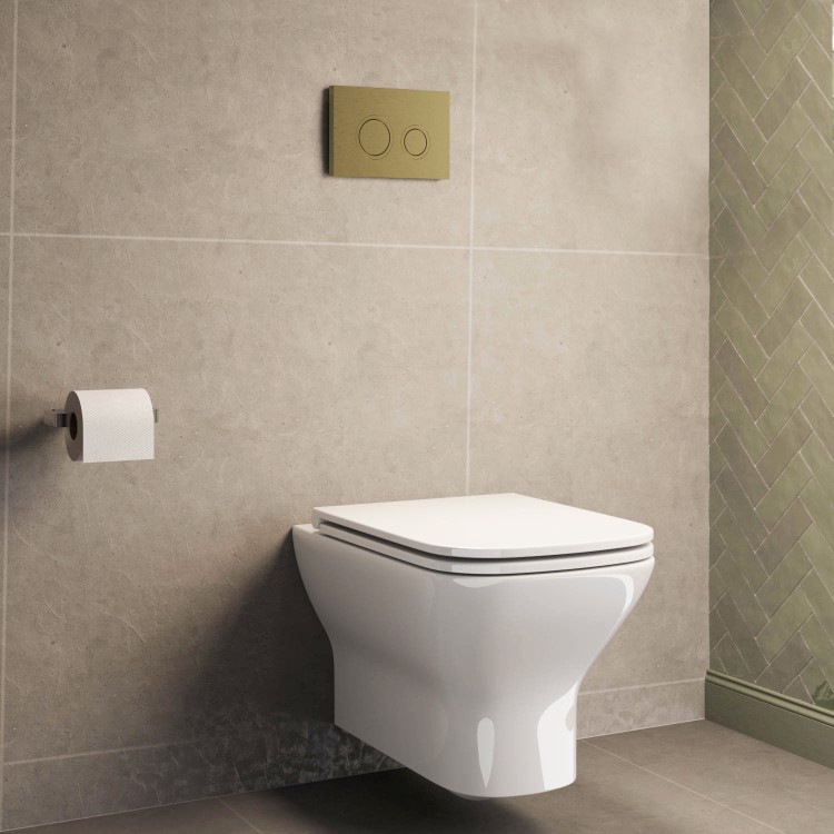 Palma Wall Hung Toilet 1160mm Mechanical WC Frame & Cistern & Brushed Brass Mechanical Flush Plate