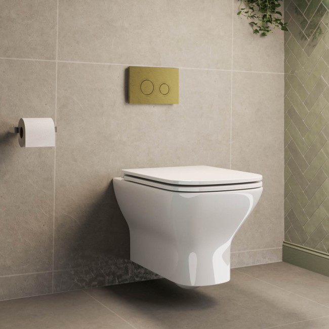 Palma Wall Hung Toilet 1160mm Mechanical WC Frame & Cistern & Brushed Brass Mechanical Flush Plate