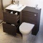 1000mm Walnut Wood Effect Toilet and Sink Unit with Round Toilet and Chrome Push Button - Palma