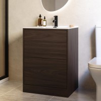 600mm Walnut Effect Freestanding Vanity Unit with Basin - Palma