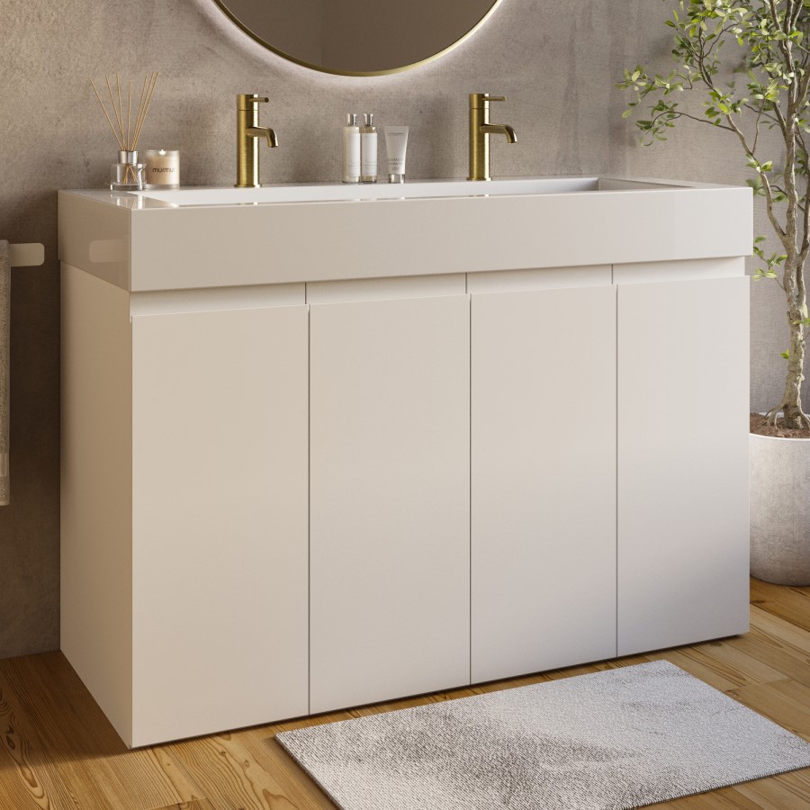 1200mm White Freestanding Double Vanity Unit with Basin - Panama