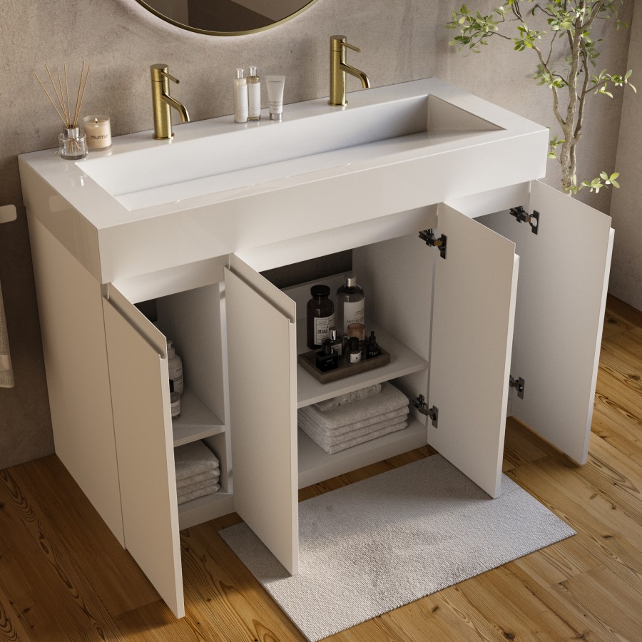 1200mm White Freestanding Double Vanity Unit with Basin - Panama