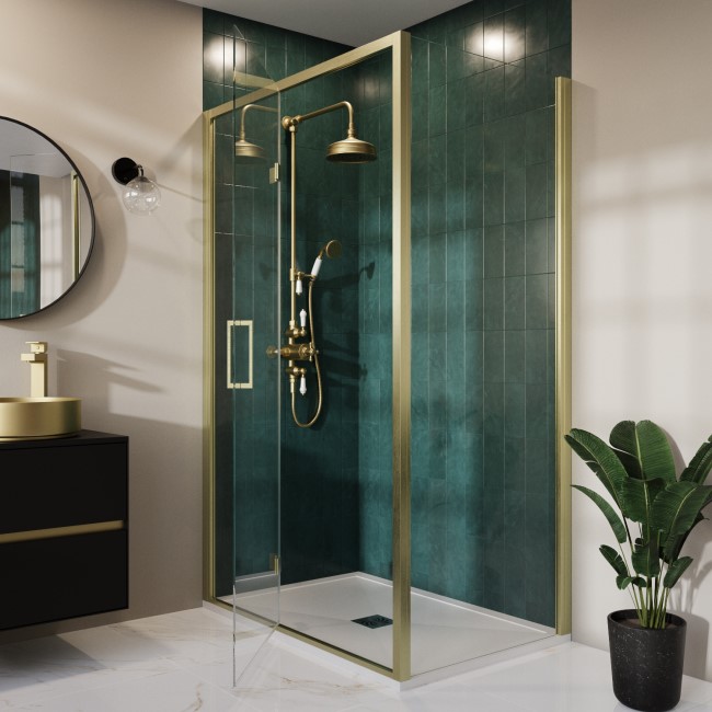 1200 x 900mm Brushed Brass Rectangular Hinged Shower Enclosure - Pavo 