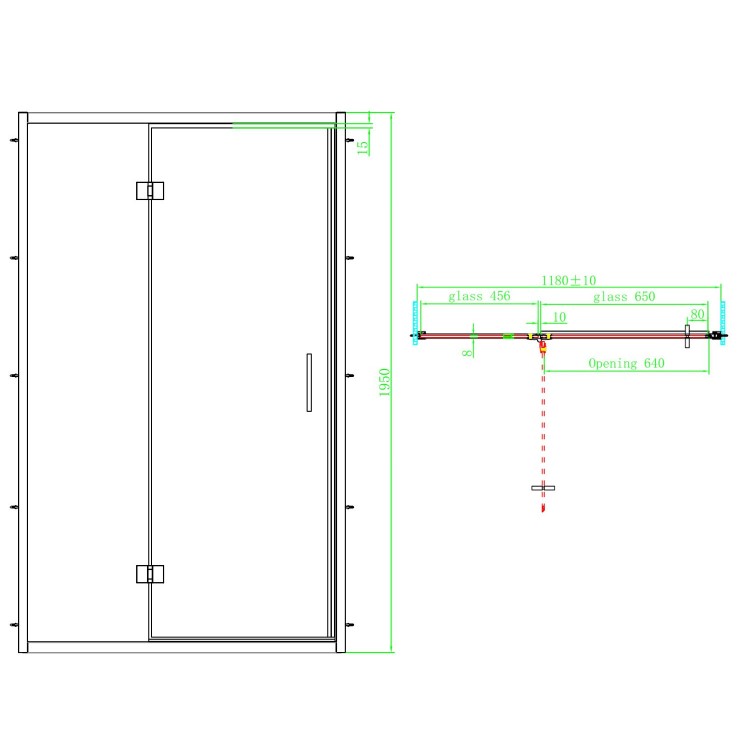 1200mm Black Hinged Shower Door 8mm Glass - Pavo