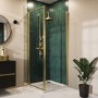 Brushed Brass 8mm Glass Square Hinged Shower Enclosure 800mm - Pavo