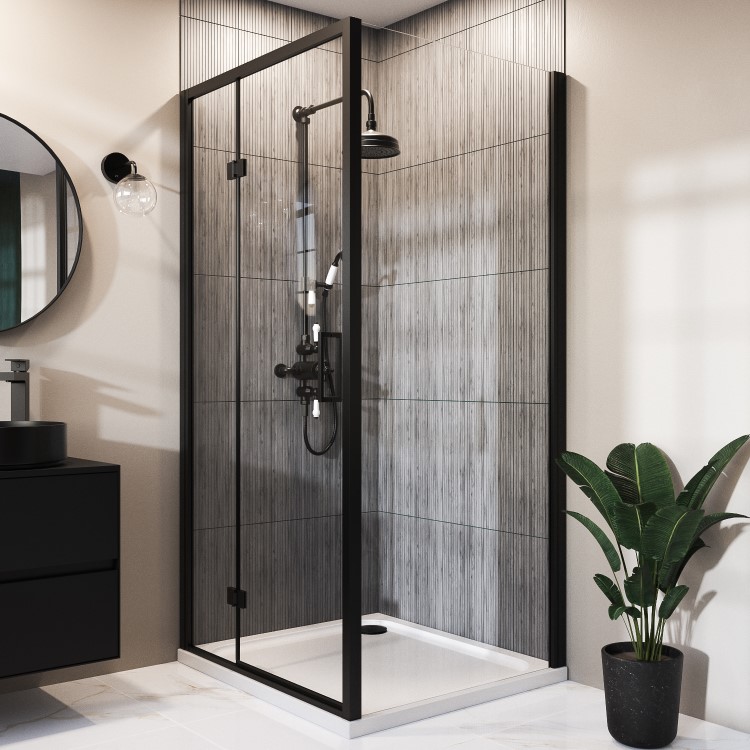 Black 8mm Glass Rectangular Hinged Shower Enclosure 1000x900mm  - Pavo