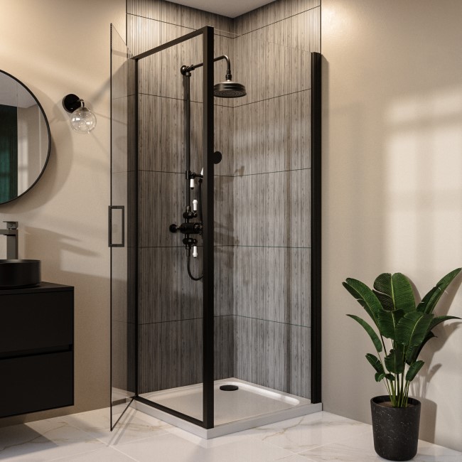 Black 8mm Glass Rectangular Hinged Shower Enclosure 800x700mm - Pavo