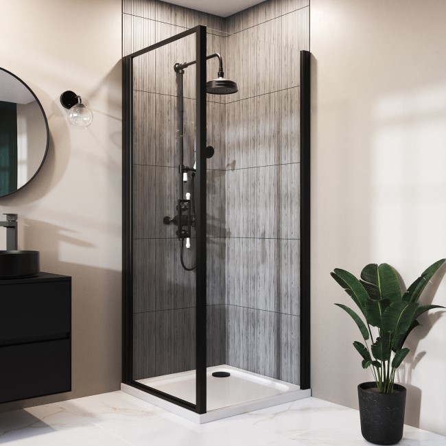 Black 8mm Glass Rectangular Hinged Shower Enclosure 900x800mm - Pavo