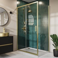 Brushed Brass 8mm Glass Rectangular Sliding Shower Enclosure 1000x900mm - Pavo