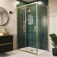 Black 8mm Glass Rectangular Sliding Shower Enclosure with Low Profile Shower Tray 1200x900mm - Pavo