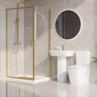 1000 x 800mm Brass Rectangular Sliding Door Shower Enclosure with Side Panel Suite with Toilet and Basin - Pavo