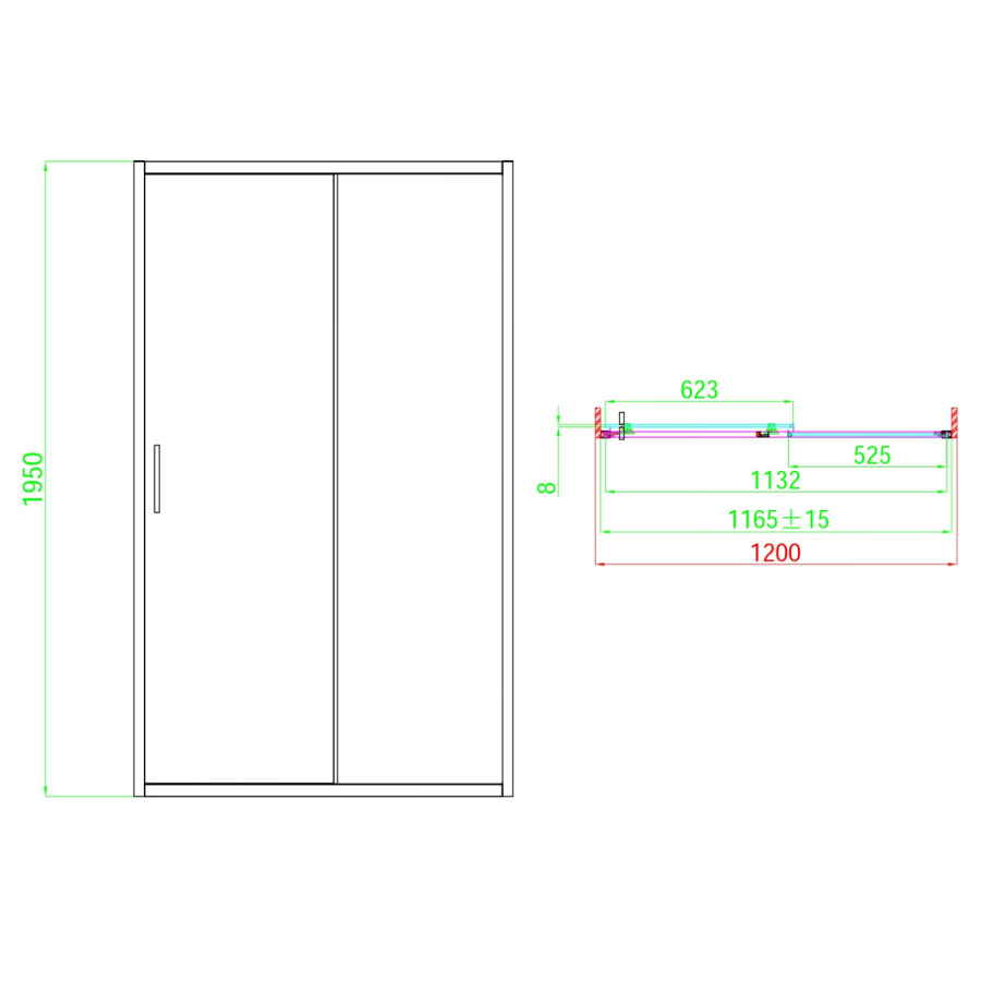 1200mm Chrome Sliding Shower Door 8mm Glass with Traditional Handle - Pavo
