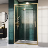 1000mm Brushed Brass Sliding Shower Door 8mm Glass with Traditional Handle - Pavo 1000mm Brushed Brass Sliding Shower Door 8mm Glass with Traditional Handle - Pavo