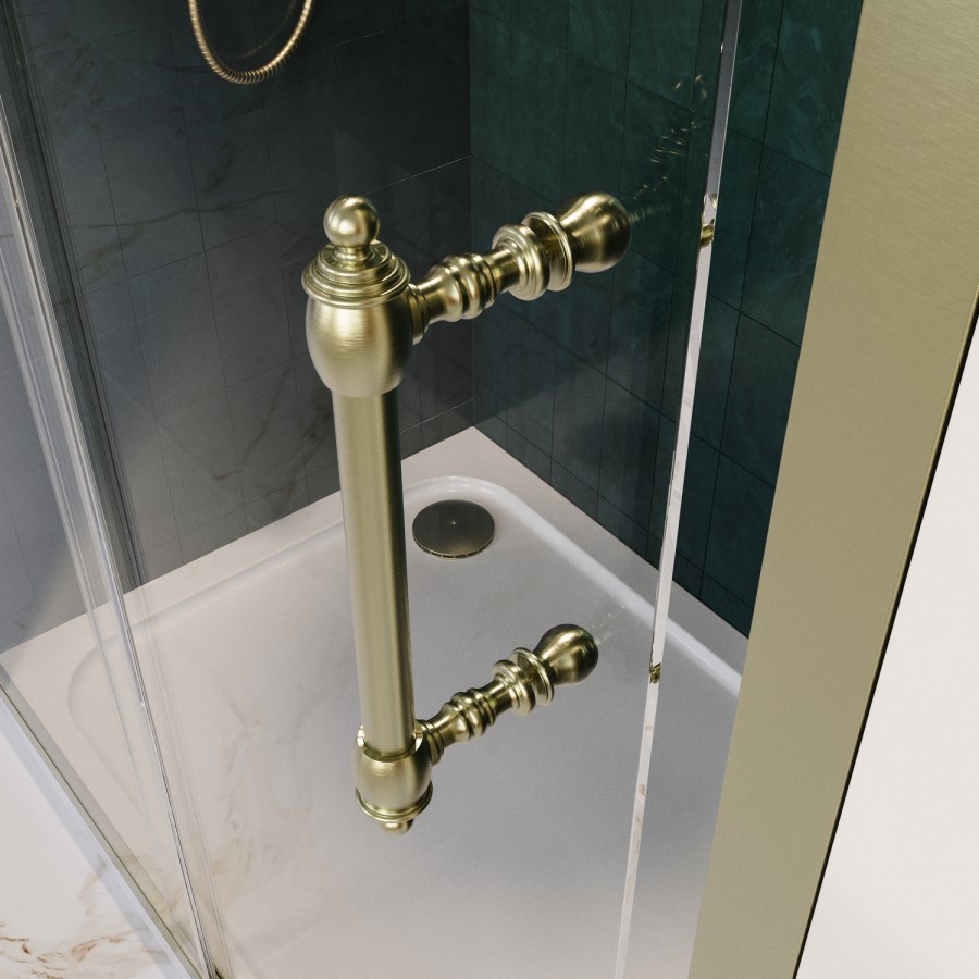 1000mm Brushed Brass Sliding Shower Door 8mm Glass with Traditional Handle - Pavo