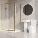 BUN/PAVSLBB1200/99849 1200 x 800mm Brass Rectangular Sliding Door Shower Enclosure with Side Panel Suite with Toilet and Basin - Pavo