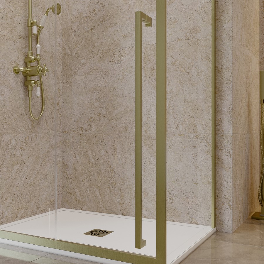 ONLY OPENED - 1200x800mm Brushed Brass 8mm Glass Sliding Shower Enclosure with Extended Handle - Pavo