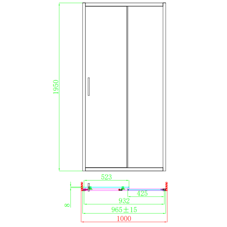 Gunmetal Grey 8mm Glass Rectangular Sliding Shower Enclosure 1000x900mm - Pavo