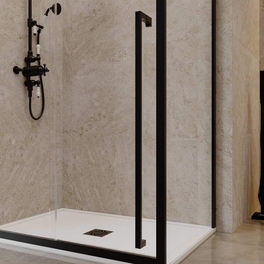1000x800mm Black 8mm Glass Sliding Shower Enclosure with Extended Handle - Pavo