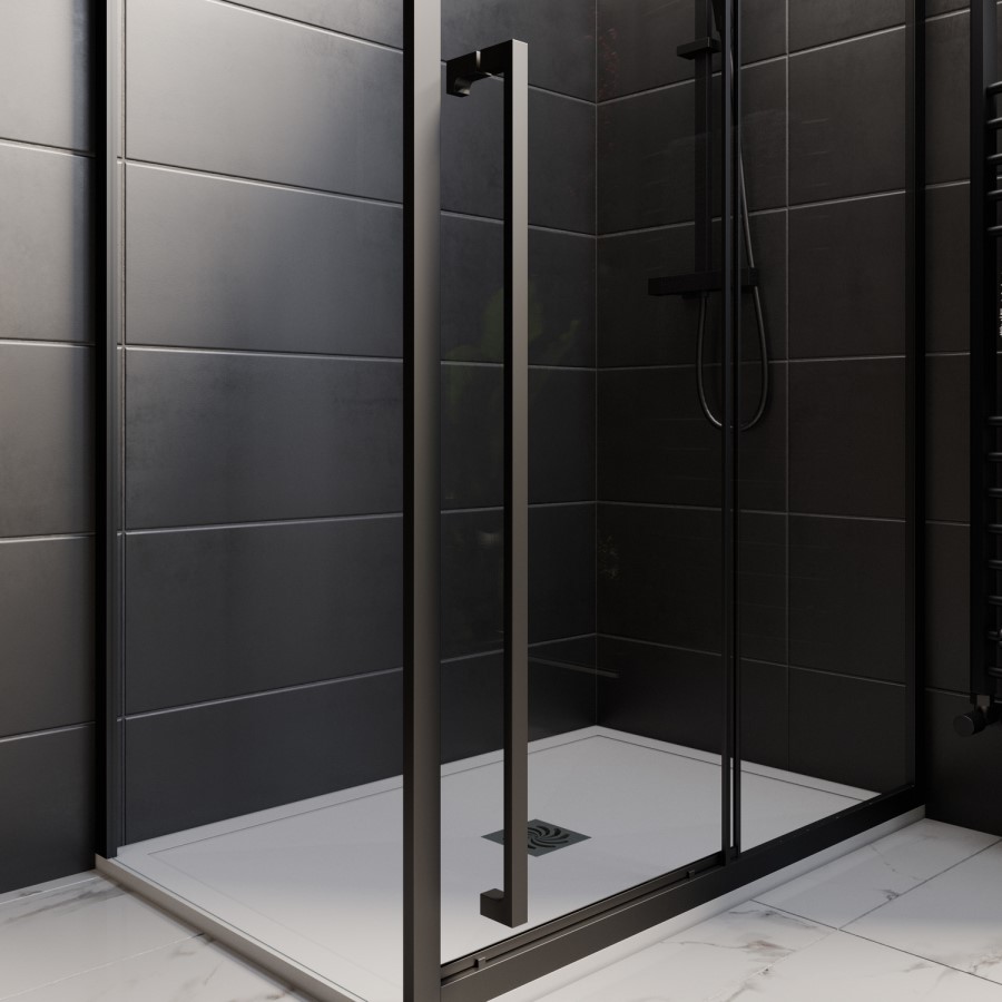1000x800mm Brushed Brass 8mm Glass Sliding Shower Enclosure with Extended Handle - Pavo