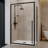 1200x800mm Black 8mm Glass Sliding Shower Enclosure with Extended Handle - Pavo