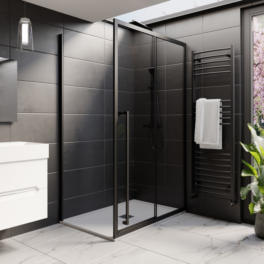 1200x800mm Black 8mm Glass Sliding Shower Enclosure with Extended Handle - Pavo