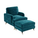 BUN/PAY001/85929 Teal Velvet Armchair and Footstool - Payton
