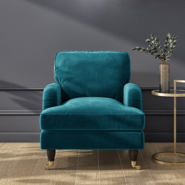 Teal Velvet Armchair and Footstool - Payton