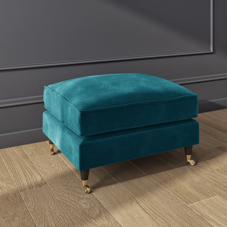 Teal Velvet Armchair and Footstool - Payton